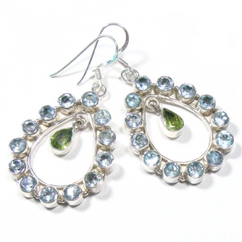 Unique design genuine silver high polish colored gemstone earrings